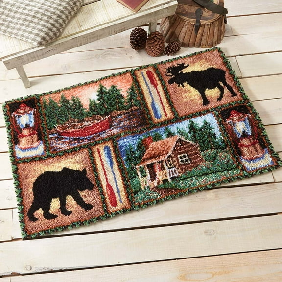 Rug Making Latch Hooking Kit，Christmas Cabin Fever Latch Hook Kit ,Creative Craft Home Decor Ideal for Learning Rug Making