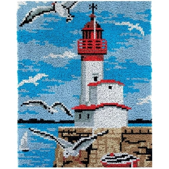Rug Making Latch Hooking Kit | Seaside Lighthouse (4 sizes available)
