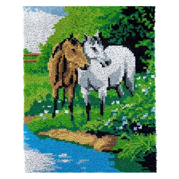 Rug Making Latch Hooking Kit | Two Horses at Lake