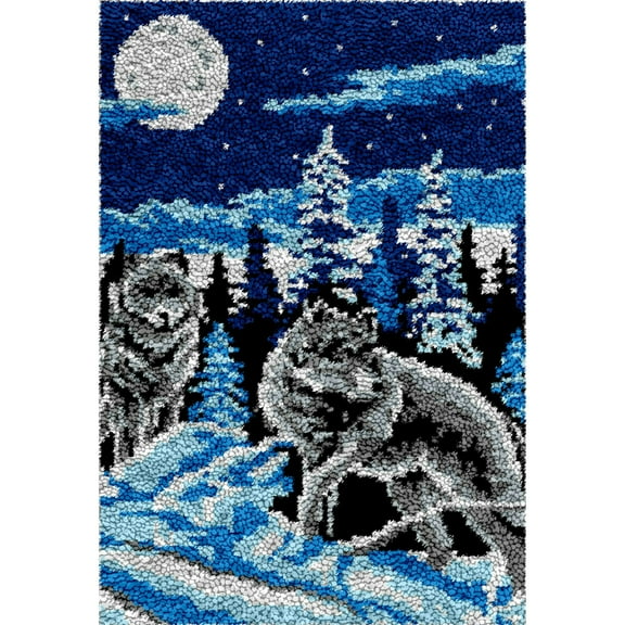 Rug Making Latch Hooking Kit,Two Snow Wolves Rug Making Latch Hooking Kit ,Creative Craft Home Decor Ideal for Learning Rug Making