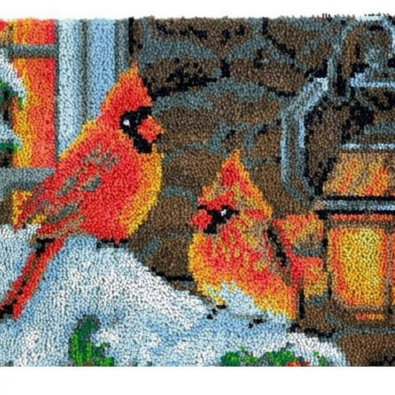 Rug Making Latch Hooking Kit Winter Cardinals (85x58cm blank canvas)
