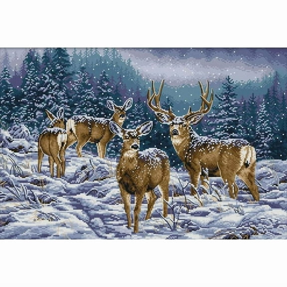 Rug Making Latch Hooking Kit，Winter Deer Cross Stitch Needlework Embroidery Kits,Creative Craft Home Decor Ideal for Learning Rug Making