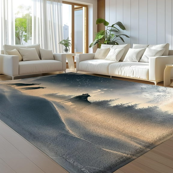 Rug Modern Design, Clouds Shroud The Forest Rugs Living Room Extra Large Size Soft Touch Short Pile Style Carpet, Non Slip Washable Area Rugs Non Shedding
