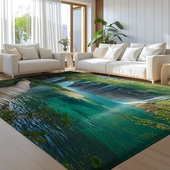 Rug Modern Design, Forest River Trail Rugs Living Room Extra Large Size Soft Touch Short Pile Style Carpet, Non Slip Washable Area Rugs Non Shedding