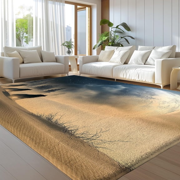 Rug Modern Design, Wolves In The Dunes Under The Moon Rugs Living Room Extra Large Size Soft Touch Short Pile Style Carpet, Non Slip Washable Area Rugs Non Shedding