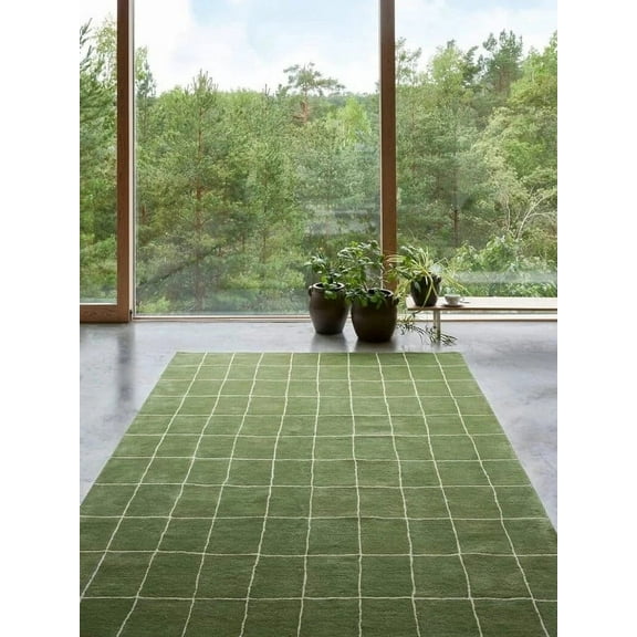 Rug New Hand Tufted Modern design Nz Wool Carpet Area Rug / Handmade Rugs Green & White Chacked Carpet Area Rug