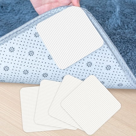 Rug Pad Gripper, 4 PCS Non-Slip Grippers for Area Rug, Washable Anti Curl Rug Tape, Reusable Rug Pads Grippers for Hardwood Floors and Tiles, Keep Your Rug in Place and Grips Carpet Corners