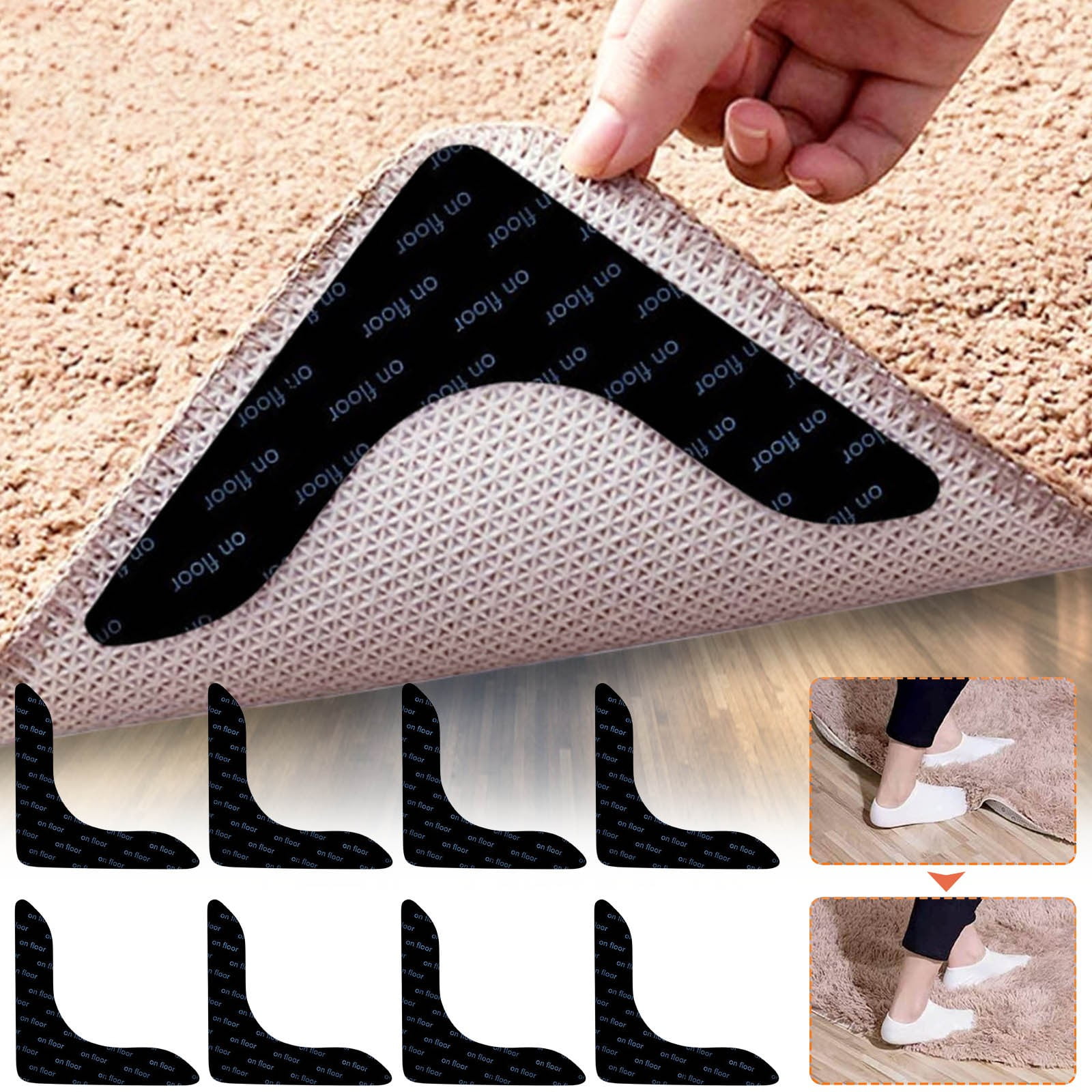 Rug Pads Grippers, 8 PCS Non Slip for Rug, New Materials To Non Curling