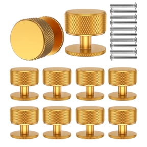10 Pack Knurled Gold Cabinet Knobs, Brushed Gold Dresser Knobs and Drawer Pull Handles with Screws, 1.1-Inch Round Aluminum Alloy Hardware for Kitchen and Bathroom