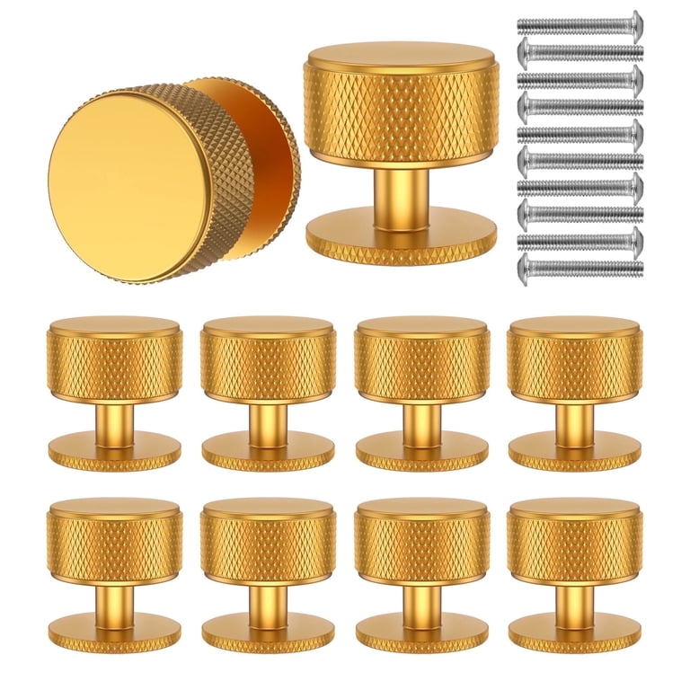 brushed gold dresser knobs 10 Pack Knurled Cabinet Knobs, Gold and Drawer Pull Handles with Screws, 1.1-Inch Round Aluminum Alloy Hardware for Kitchen sweep train wedding dress
