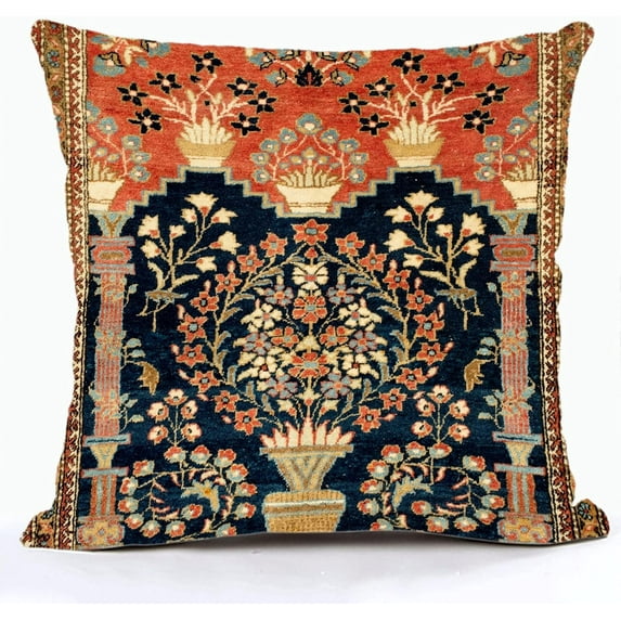 Rug Pillow Cover Vintage Retro Boho Pillow Case Bohemian Ornament Farmhouse Pillow Cover Cotton Linen Decorative Square Throw Pillow Cover 18x18 Inch for Sofa Couch Decoration