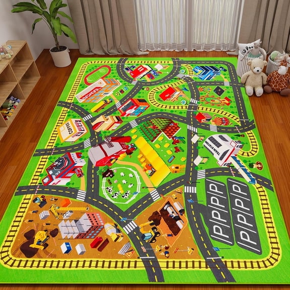 Rug Play Mat for Bedroom - Non-Slip City Road Mat for , Large Road Rug with TPR Backing, Washable Track Carpet for Playroom Classroom (City, 78.7"X53.2")