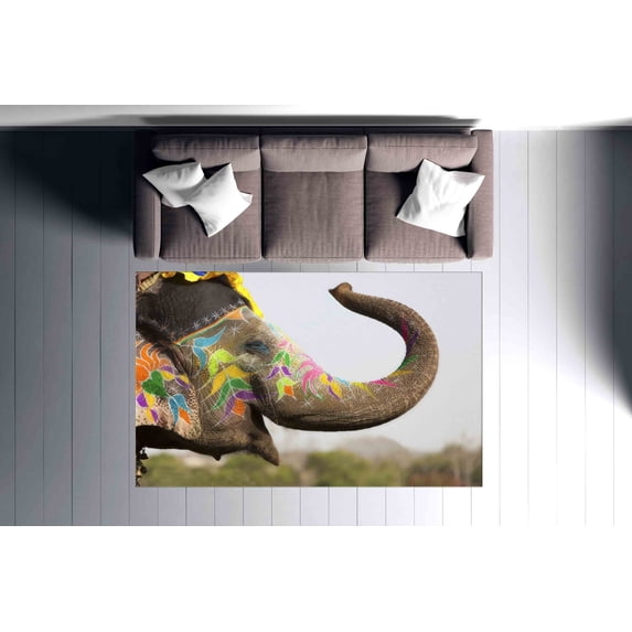 Rug, Popular Rugs, Safari Rugs, Machine Washable Rugs, Animal Rug, Indoor Rugs, Pattern Rug, Elephant Rug, Personalizeds Rugs, Farmhouse Rug, 2.6'x6.5' - 80x200 cm