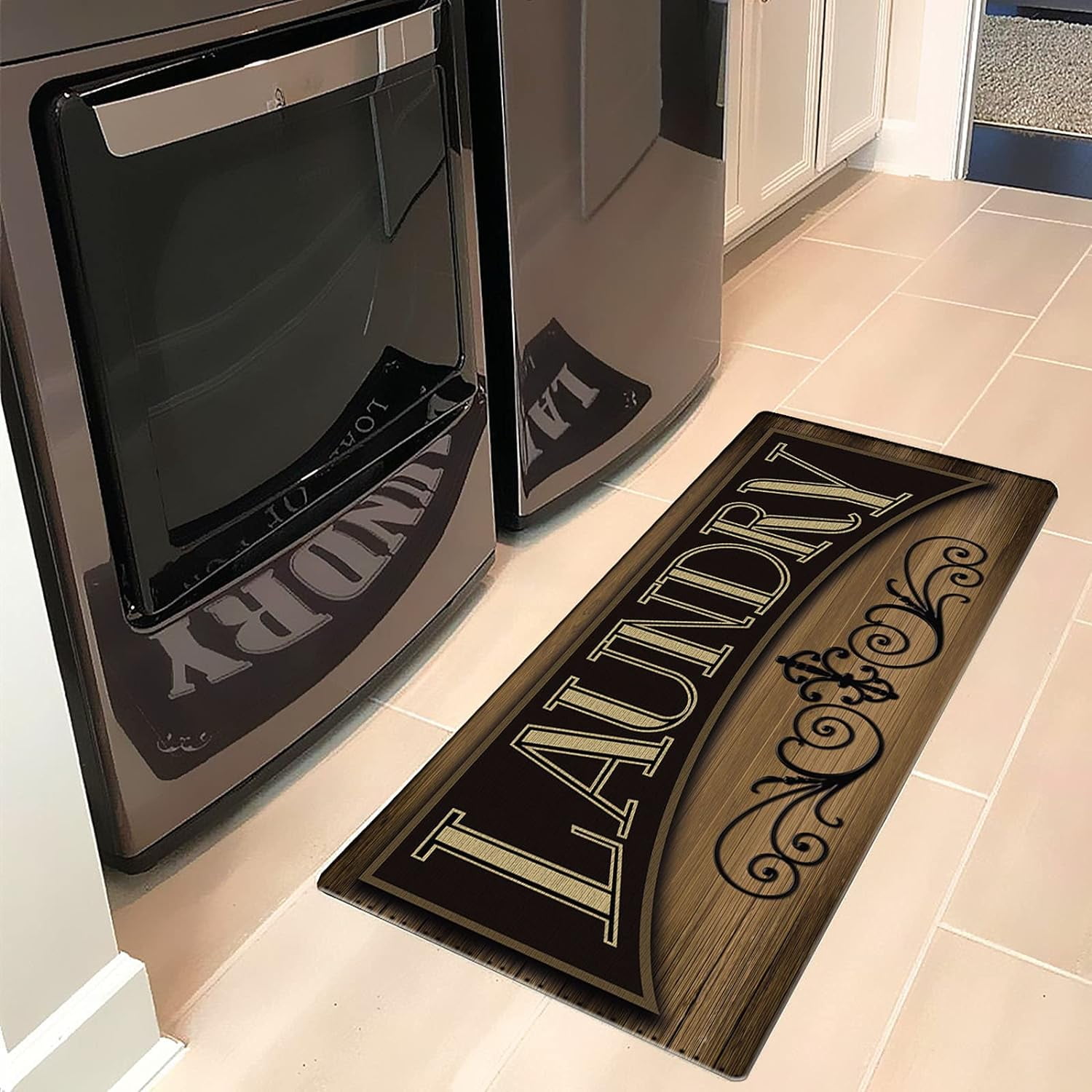 Rug Runner Vintage Anti Fatigue Mat Farmhouse Washer Dryer Rug Non Slip Comfort Floor Mat for laundry room, Washroom, Kitchen, Bathroom, 48"x20"