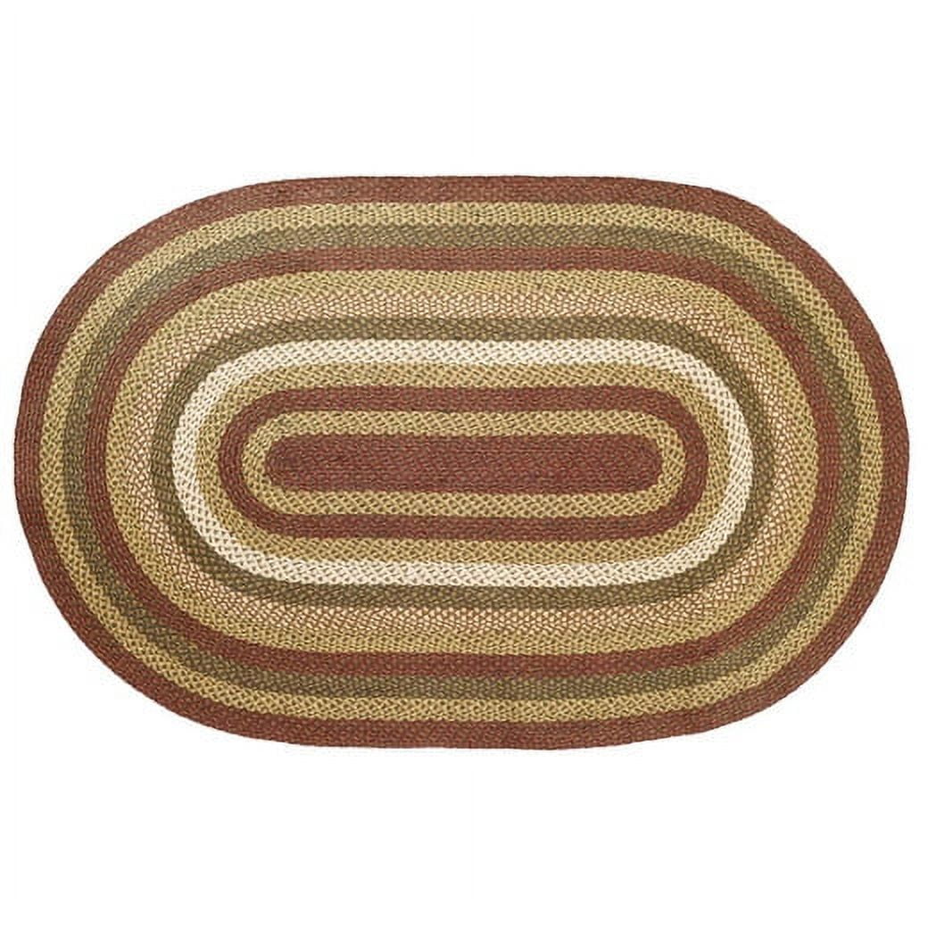 Rustic Forest Green and Crimson Red Braided Jute Oval Area Rug