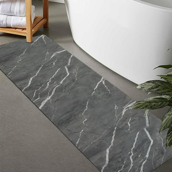 Rug Size-Rubber Non Slip Quick Dry Super Absorbent Thin Rugs Fit Under Door-Washable Bathroom Floor Mats for in Front of ,Shower Room,Sink, Gray Marble, 2' x 6'
