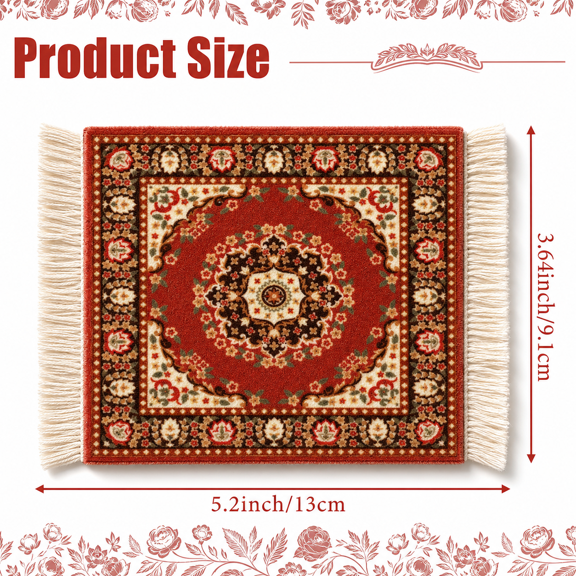 Rug Style Fabric Drink Coasters Set of 10, Stylish Moroccan Design with Fringe