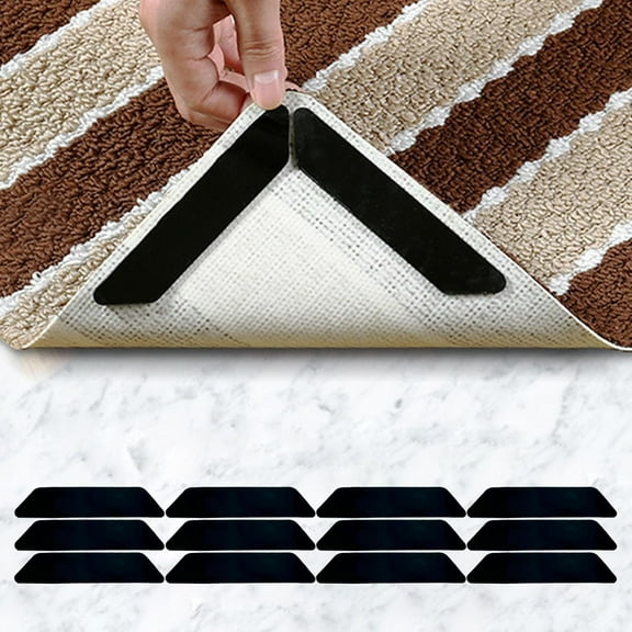 Rug Tape,12 Pcs Rug Pads Tape Stickers,Double-Sided Reusable Washable Rug Stoppers to Prevent Sliding,Carpet Corner to Hold Rugs in Place for Indoor Hardwood Tile