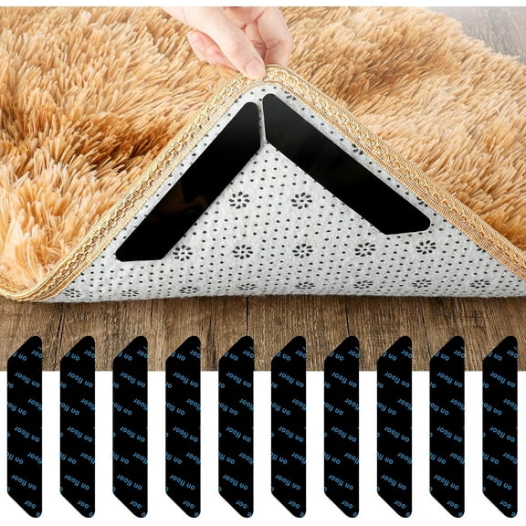 Rug Tape, 20 Pcs Non Slip Gripper for Hardwood Floors, Reusable Washable Grippers for Rugs, Carpet Gripper with Carpet Tape, Rug Stoppers to Prevent Sliding (Black)