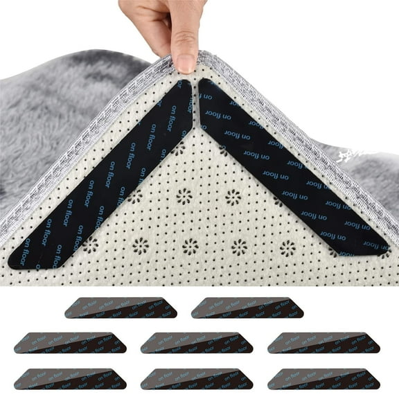 Rug Tape 24PCS Reusable Washable Rug Stoppers to Prevent Sliding, Strip Carpet Stickers for Area Rugs on Hardwood Floors, Double Sid Adhesive Non-Slip Carpet Tapes Keep Corners Flat