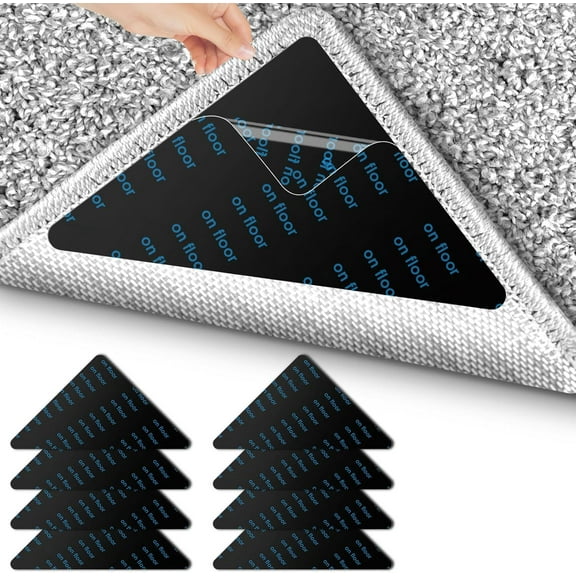 Rug Tape,8 Pcs Triangle Rug Pads Tape Stickers,Double-Sided Reusable Washable Rug Stoppers to Prevent Sliding,Carpet Corner to Hold Rugs in Place for Indoor Hardwood Tile