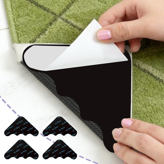 Rug Tape Rug Corner Grippers 4PCS, Reusable Double-Sided Carpet Tape to Hold Area Rugs Down, Non Slip Rug Pads Gripper for Hardwood Floors No Damage