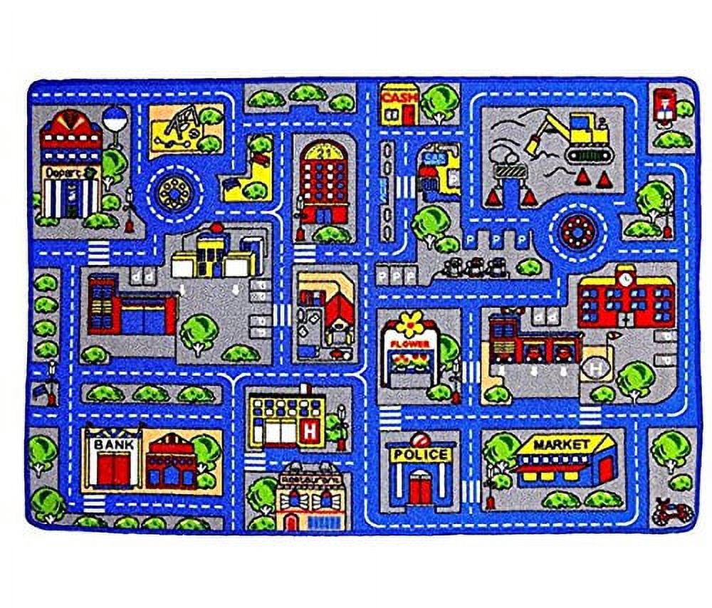 Rug Town Map 3' X 5' Childrens Area Street Map Non Skid Backing (39
