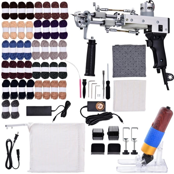 Rug Tufting with Carpet Trimmer Kit - Tuft with Tufting-Shears, 2 in 1 Cut Loop Pile Carpet Carving Clippers, Rug Maker Machine Kit& Trimmer& Cloth& Yarn