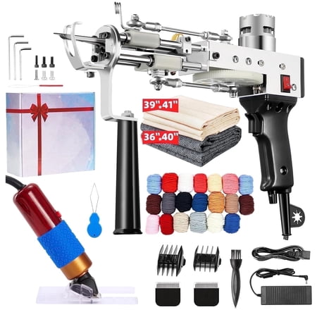 Askmuse Rug Tufting Gun Starter Kit: 2 In 1 Rug Gun Kit, Carpet Maker Gun Kit with Trimmer, Yarn, Cloth, Loop & Cut Pile, Sculptin, Flattening, Black