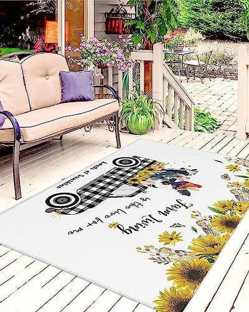 Rug Vintage Black Plaid Truck with Pig Wood Grain Indoor Outdoor Area