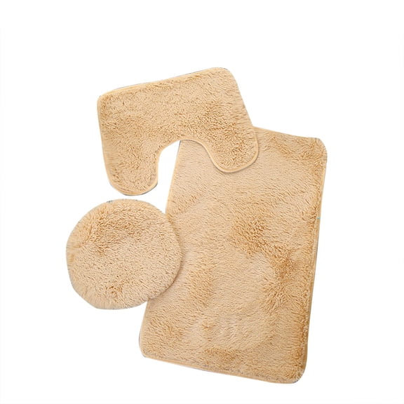 Rug and Toilet Cover Set 3 Pieces Two Rugs and One Toilet Lid Cover for Bathroom Shower Room and Doorway Floor Use Camel