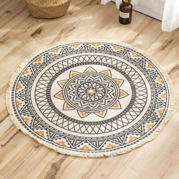 Rug for Kitchen Bathroom Bedroom Living Room - Hand Woven Round Floor Mat Modern Area Rugs Runner 36"