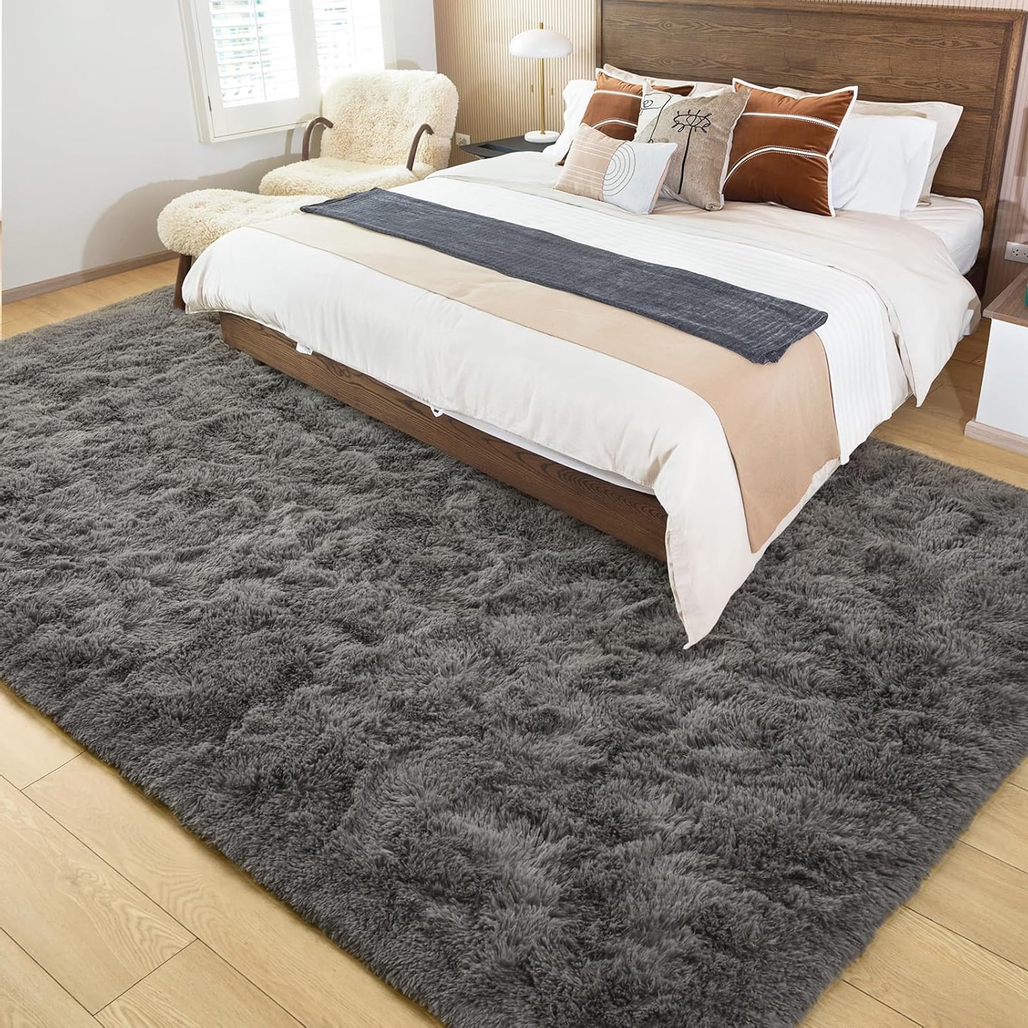 Rugs for Living Room, 6'x9' Soft Fluffy Area Rug for Bedroom, Plush Decorative Rug with Anti-Skid Backing, Indoor Home Carpet for Living Room, Grey