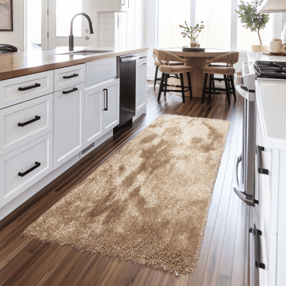 RugBerry 2x7 ft Indoor Hallway Runner Beige Solid Indoor Shag Rug Non ...