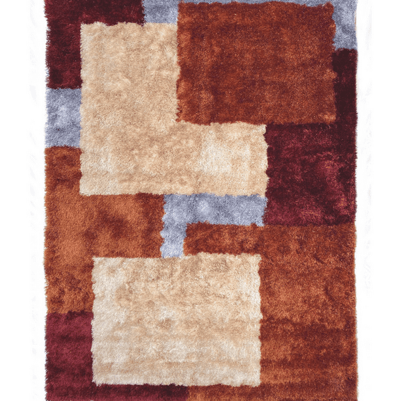 RugBerry 5x7 ft Abstract Geometric Orange Beige Shag Area Rug Soft Shaggy Decorative Designer Indoor Carpet