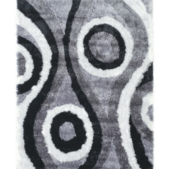 RugBerry Black White Area Rug Modern Signature 3D Soft Shag Carpet 5' x 7' - Black/Gray/White