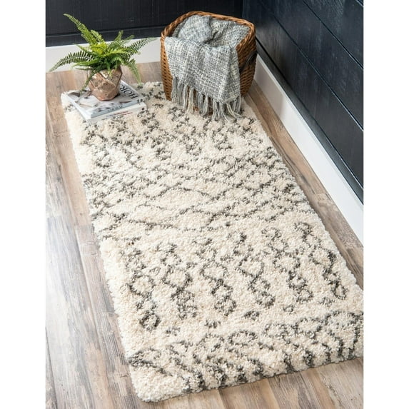 RugPal Shag Shoploni Collection Area Rug 2'7"x10' - Pure Ivory