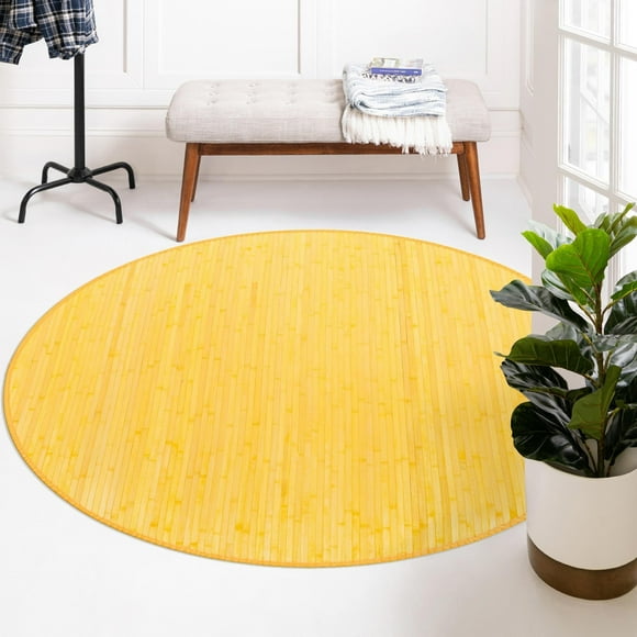 RugPal Solid/Striped Brezoi Collection Area Rug 5'3" Round - Yellow