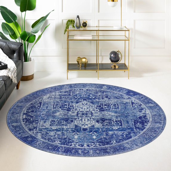 RugPal Transitional Rine Collection Area Rug 7'6" Round - Navy