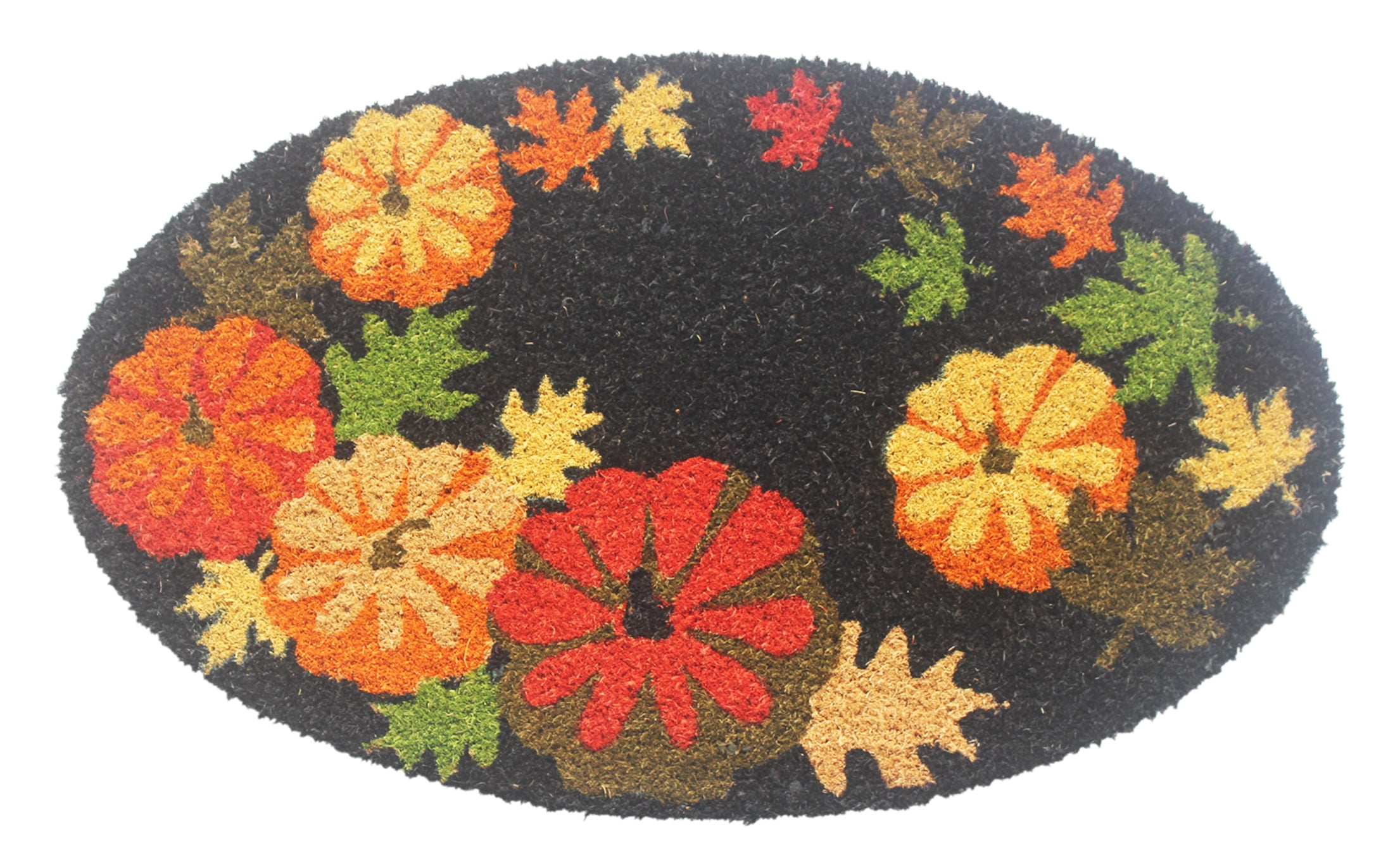 RugSmith Anti-Slip PVC Coir Machine Doormat Tufted Flower Oval, Black, 18"x30"