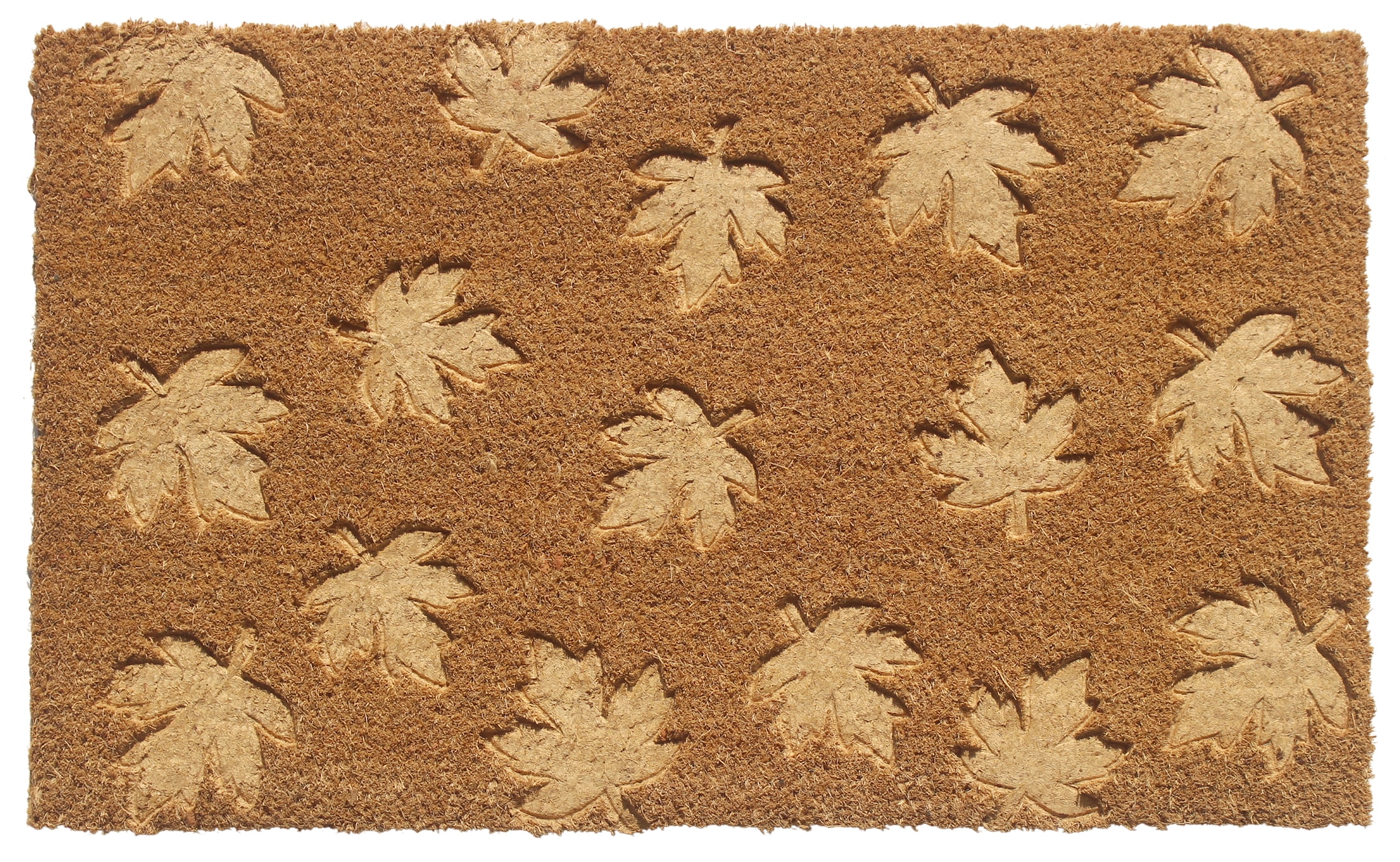 RugSmith Anti-Slip PVC Coir Machine Doormat Tufted Leaf, Natural, 18"x30"