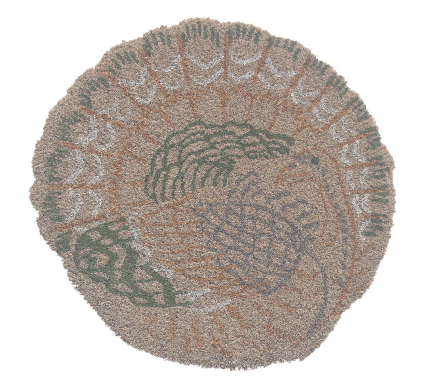 RugSmith Anti-Slip PVC Coir Machine Doormat Tufted Round Turkey, Natural, 20"X20"