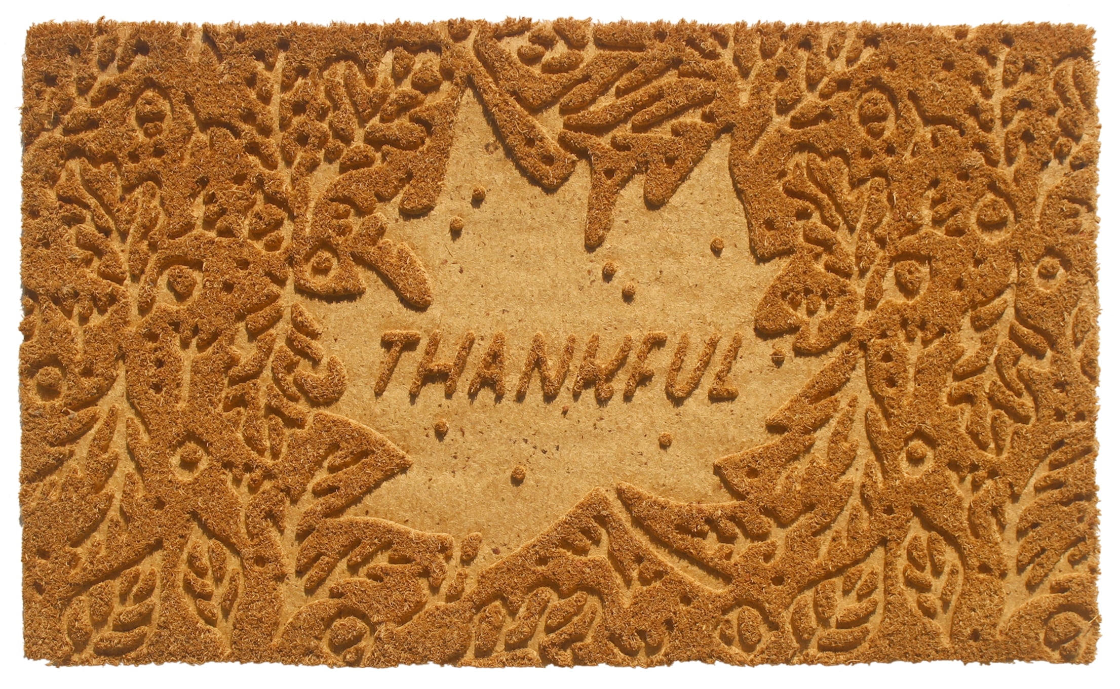 RugSmith Anti-Slip PVC Coir Machine Doormat Tufted Thankful, Natural, 18"x30"