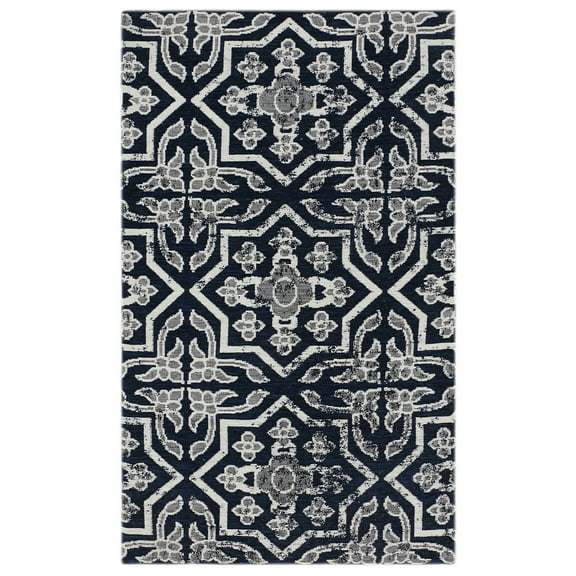 RugSmith Black Geometric 20in. X 36in. Anti-Fatigue Kitchen Mat - 20"x36"
