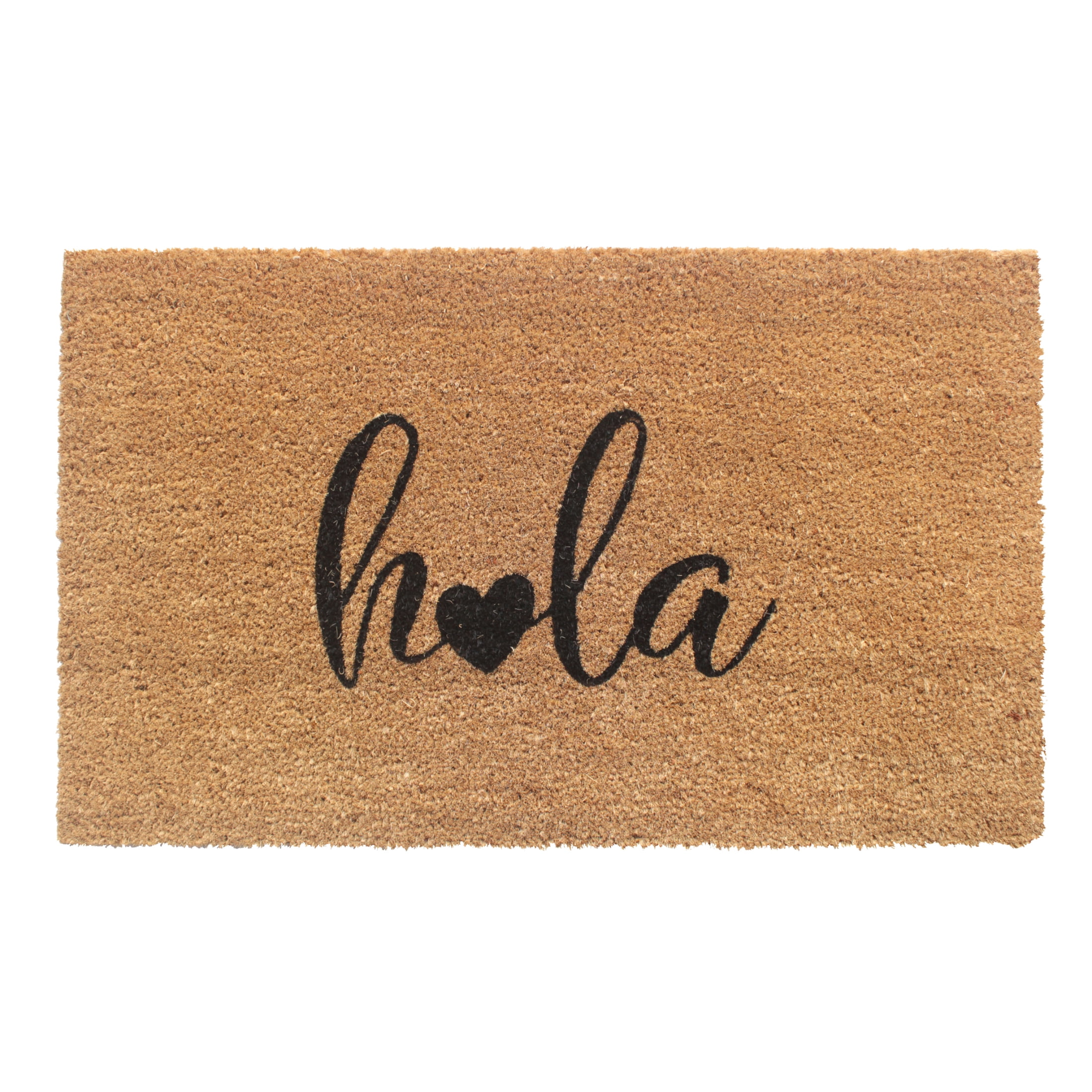 Hola Heart Black Coir Outdoor Welcome Doormat, 18"x30"