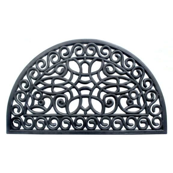 RugSmith Black Moulded Trellis Half-round Rubber Doormat, 18"x30"