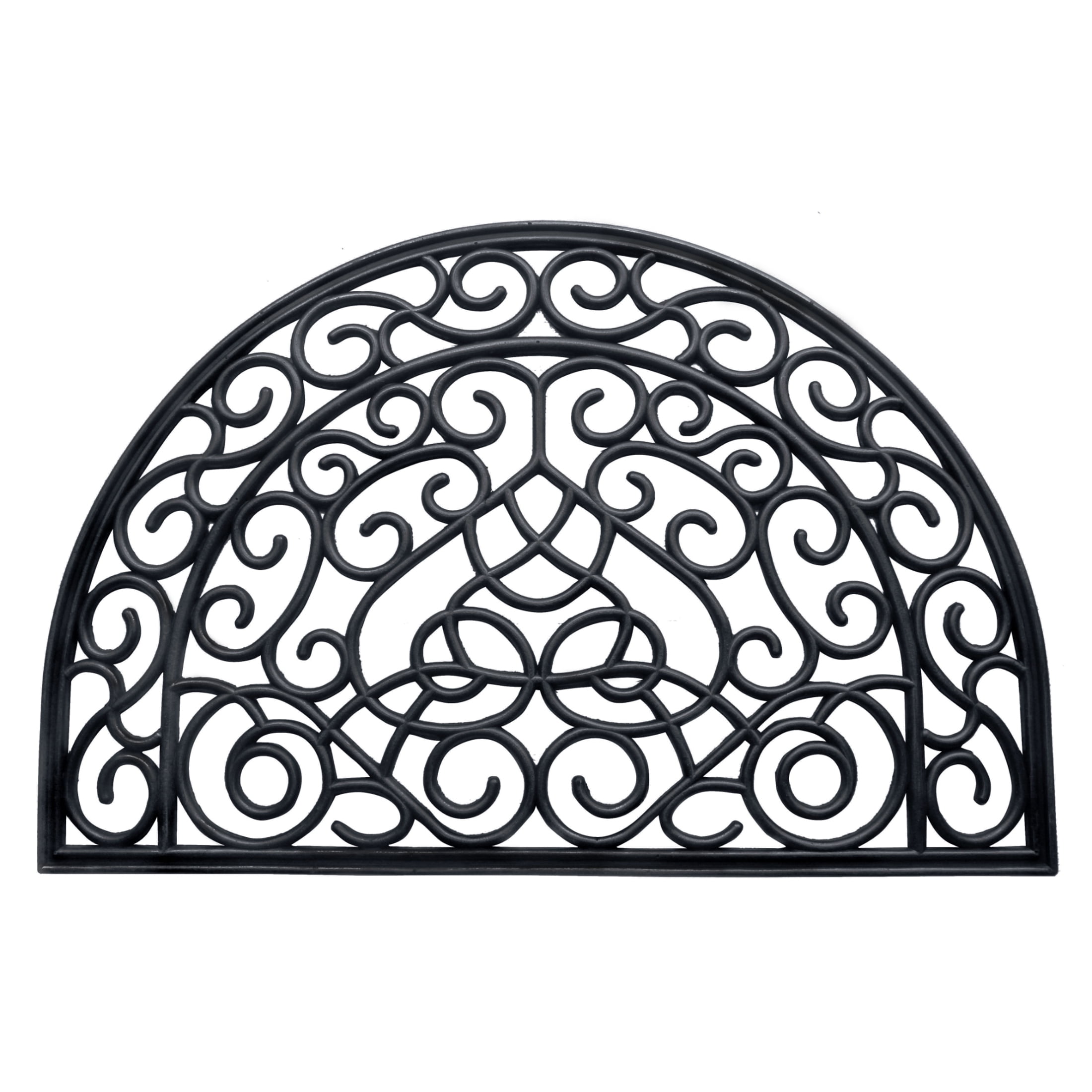 RugSmith Black Moulded Vines Half-round Rubber Doormat, 24"x36"