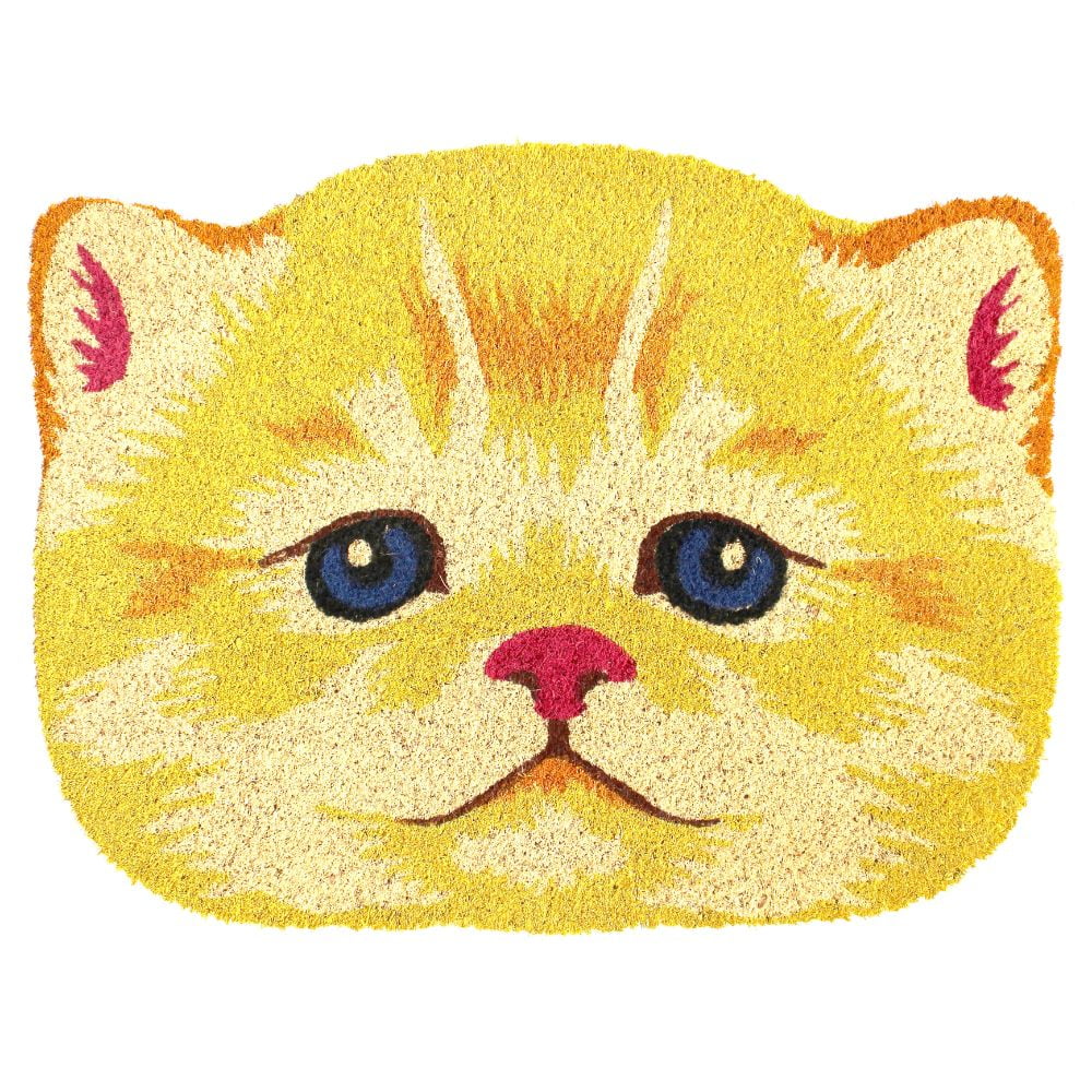 Yellow Cat Face Coir Outdoor Doormat, 18" x 24"