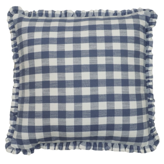 The Pioneer Woman Woven Gingham Ruffle Decorative Pillow, 20 in x 20 in, Blue