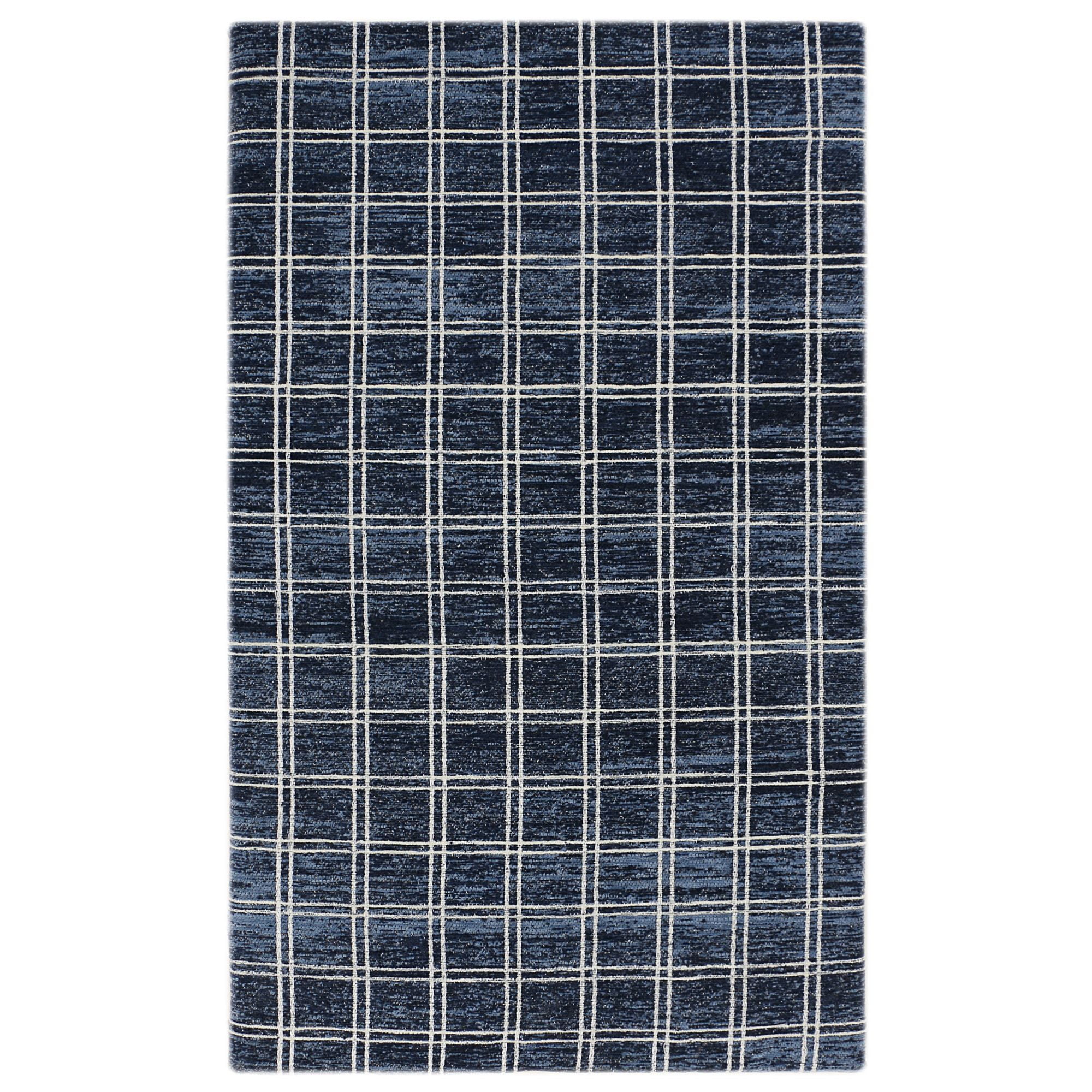 Blue and White Plaid Polyester Anti-Fatigue Kitchen Mat, 20" x 36"